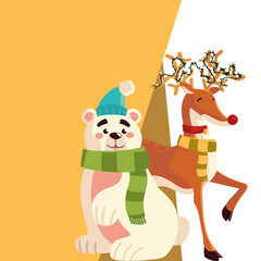 Sticker - merry christmas reindeer and polar bear celebration