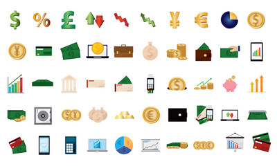 Sticker - Isolated set group of financial icons in white background - Vector