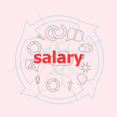 Poster - Text Salary. Business concept . Flat outline linear Infographic