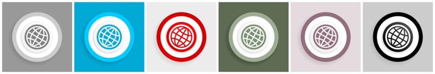 Leinwandbilder - World, globe icon set, colorful flat design vector illustrations in 6 options for web design and mobile applications
