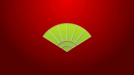 Poster - Green line Traditional paper chinese or japanese folding fan icon isolated on red background. 4K Video motion graphic animation