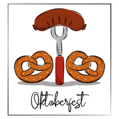 Wall Mural - German sausage and pretzel oktoberfest picture icon- Vector