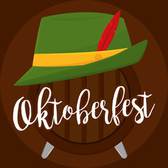 Wall Mural - German hat oktoberfest brown background full color poster icon- Vector