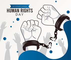 human rights day poster with hands breaking handcuffs