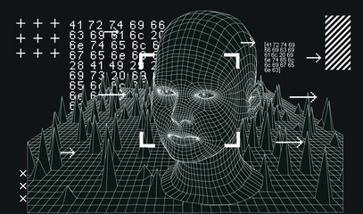 Aufkleber - Silhouette of 3d low poly human head. Concept of Artificial intelligence and Neural Network.