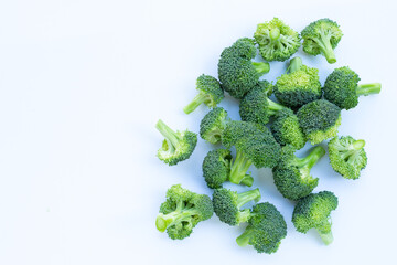 Fresh green broccoli on white background.