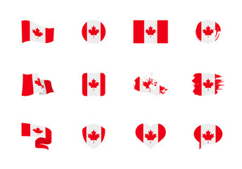 Wall Mural - Canada flag - flat collection. Flags of different shaped twelve flat icons.