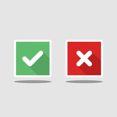 Check and wrong marks, Tick and cross marks, Accepted/Rejected, Approved/Disapproved, Yes/No, Right/Wrong, Green/Red, Correct/False, Ok/Not Ok - vector mark symbols in green and red.