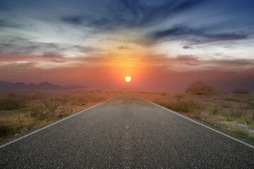 Wall Mural - Asphalt road with green grass