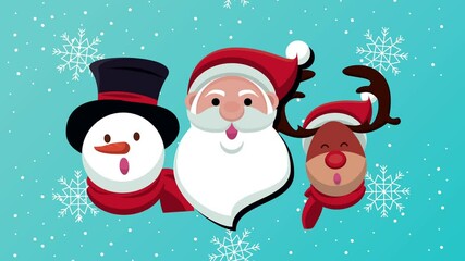 Sticker - happy merry christmas card with santa and snowman