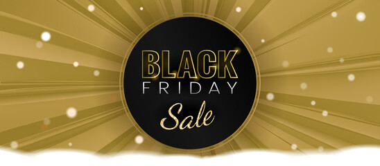 Black Friday sale with 3d paper cut on gold shining and snow BG