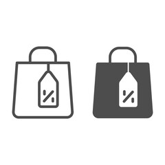 Poster - Shopping bag and tag line and solid icon, Black Friday concept, Shopping paper bag sign on white background, Package for goods and tag with discount percentage icon in outline style. Vector graphics.