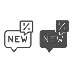 Poster - Chat with text new and percent line and solid icon, Black Friday concept, Speech bubble with percent text sign on white background, Discount sale dialog icon in outline style. Vector graphics.