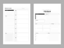 2 Set Of Minimalist Planners. Today And Weekly Planner Template. Clear And Simple Printable To Do List. Business Organizer Page. Paper Sheet. Realistic Vector Illustration.