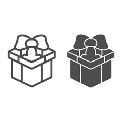 Poster - Box with bow for gift line and solid icon, Black Friday concept, Giftbox with ribbon sign on white background, present icon in outline style for mobile concept and web design. Vector graphics.