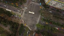 Taiwan Taipei City Center Rooftops Traffic Street Crossroad Aerial Down View 4k