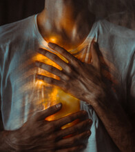 Digital Composite Image Of Man Touching Chest In Pain