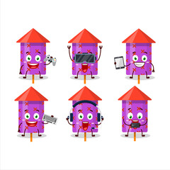 Poster - Purple firecracker cartoon character are playing games with various cute emoticons