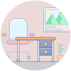 Sticker - Office Furniture Vector 