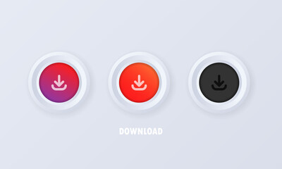 Poster - Download button icon set. Arrow button in 3d style. Upload web icon. Social media button. Sign, badge in flat style. Vector illustration. EPS10