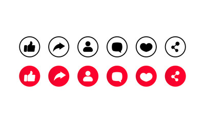 Poster - Social network icon. Like, share, heart, follow, message sign. Vector EPS 10. Isolated on white background.