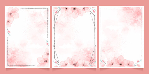 Wall Mural - cherry blossom watercolor with brown frame for wedding invitation card template collection