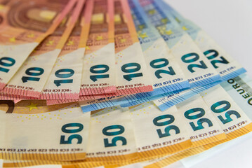 Wall Mural - Euro banknotes isolated over white with clipping path