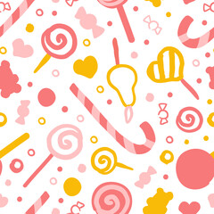 Canvas Print - Tasty Sweets Seamless Pattern, Sweet Desserts Can be Used for Textile, Wallpaper, Wrapping Paper, Background Design Cartoon Vector Illustration