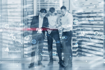 Wall Mural - diagram automation innovation concept. against the background of young businessmen in the office.