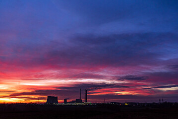 sunset over city, nice sunset sky