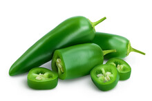 Jalapeno Peppers Isolated On White Background. Green Chili Pepper With Clipping Path And Full Depth Of Field.
