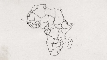 africa map drawing ink textured showing up intro by regions/ 4k animated africa hand drawn map intro