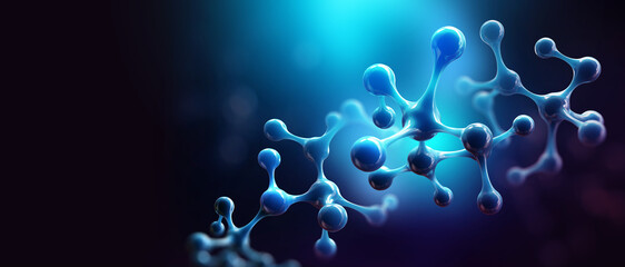 Poster - Molecule 3D illustration. Crystal lattice under a microscope. Cellular therapies. Laboratory experiments and research. Nanostructures in high-tech areas of cell technology