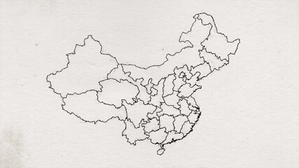 Wall Mural - china hand drawn map ink textured showing up intro/ 4k animated china cyber hi-tech map intro backgr