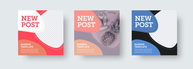 Poster - Social media square new post vector template with colorful design presentation, place for photo.