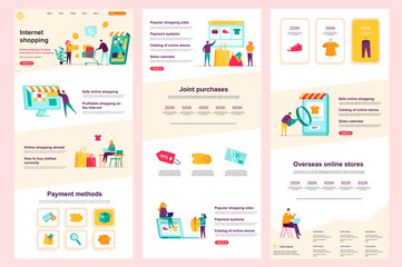 Aufkleber - Internet shopping flat landing page. Online marketplace, e-commerce corporate website design. Web banner template with header, middle content and footer. Vector illustration with people characters.