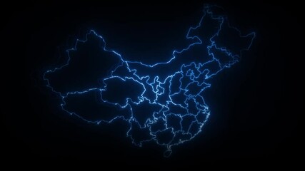 Wall Mural - china cyber map showing up intro by regions/ 4k animated china cyber hi-tech map intro background wi
