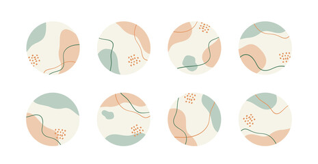 Wall Mural - Vector highlight story cover icons for social media. Abstract minimal trendy organic circle backgrounds for instagram
