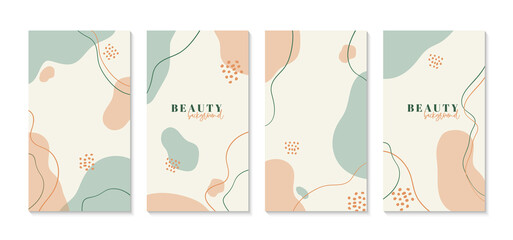 Wall Mural - Set of abstract vertical minimal backgrounds in pastel colors. Vector organic templates for social media stories