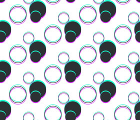 Seamless vector circles pattern. Repeat geometric elements with glitch effect. For design, cover, fabric and textile. Digital glitch image pattern.