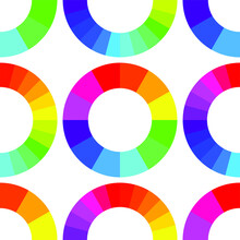 Seamless Vector Color Wheel Circle Pattern. RGB And CMYK Color Models Background. For Design, Poster, Fabric, Textile, Wrapping Etc.