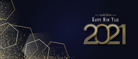 Wall Mural - Happy New Year 2021 gold glitter luxury web banner