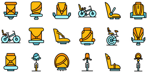 Sticker - Child seat bike icons set. Outline set of child seat bike vector icons thin line color flat on white