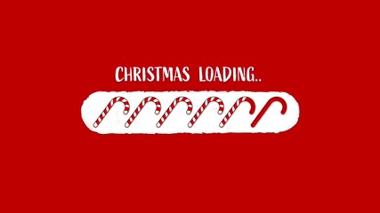 Wall Mural - christmas loading bar animation with candy canes, on a festive red background