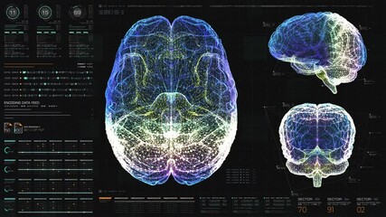 Aufkleber - Futuristic holographic simulation of artificial neural networks, artificial intelligence deep learning performing analytic computational head up display background