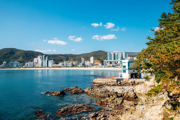 Sticker - View of Songjeong beach and Jukdo Park in Busan, Korea