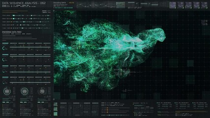 Aufkleber - Futuristic holographic simulation of artificial neural networks, artificial intelligence deep learning performing analytic computational head up display background