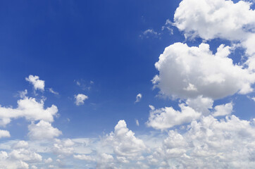 beautiful blue sky and white fluffy cloud horizon outdoor for background.