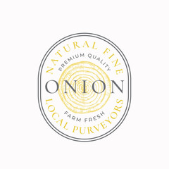 Wall Mural - onion frame badge or logo template. hand drawn vegetable sketch with retro typography and borders. v