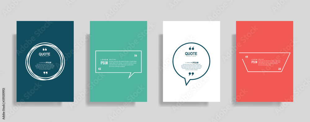 Quote frames blank templates set. Text in brackets, citation empty speech bubbles. Text box isolated on color background. - obrazy, fototapety, plakaty 